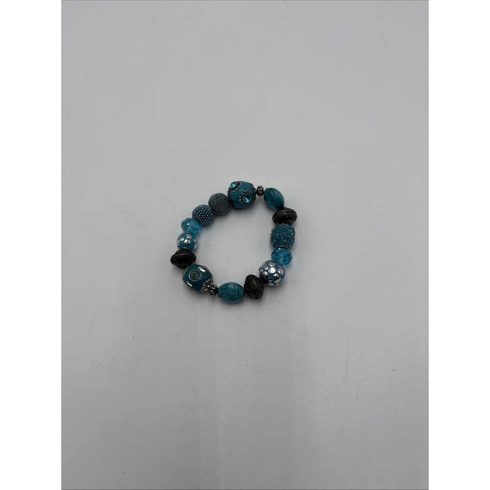 Beaded Bracelet Stretch Turquoise Blue Glass‎ Metal Beads Unbranded Bangle
